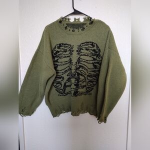 Women's Oversized Knitted Skull Print Sweater